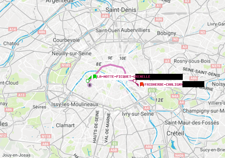 plan itinéraire ratp de La Motte-Picquet-Grenelle à Faidherbe-Chaligny