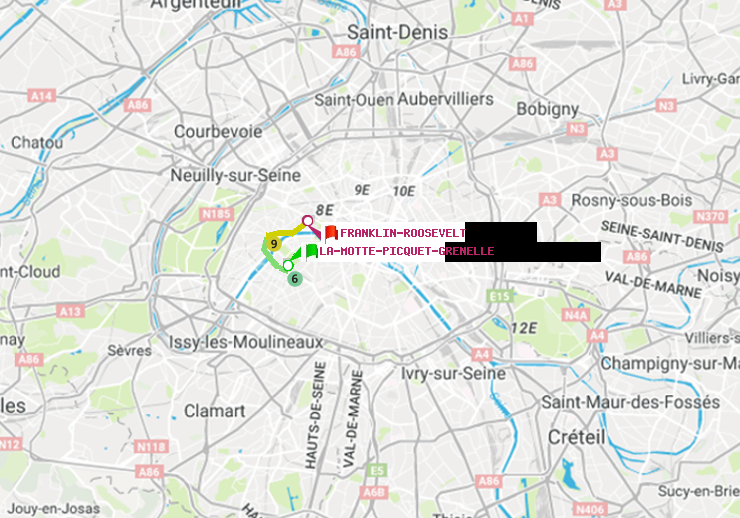 plan itinéraire ratp de La Motte-Picquet-Grenelle à Franklin-Roosevelt