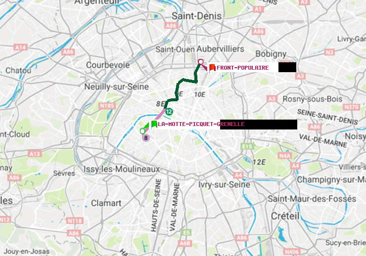 plan itinéraire ratp de La Motte-Picquet-Grenelle à Front Populaire