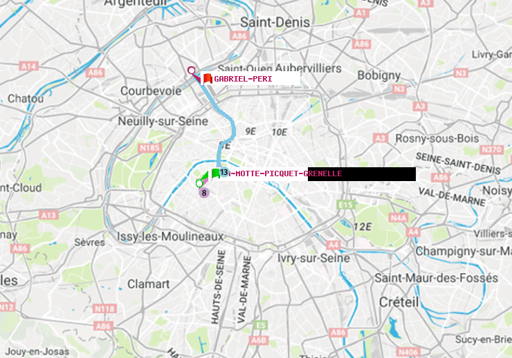 plan itinéraire ratp de La Motte-Picquet-Grenelle à Gabriel-Péri