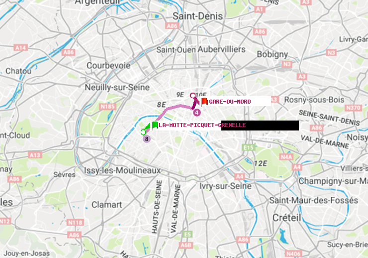 plan itinéraire ratp de La Motte-Picquet-Grenelle à Gare du Nord