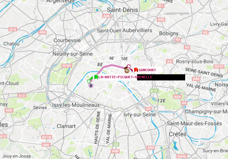 plan itinéraire ratp de La Motte-Picquet-Grenelle à Goncourt (Hôpital Saint-Louis)