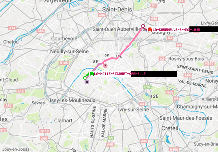 plan itinéraire ratp de La Motte-Picquet-Grenelle à La Courneuve-8-Mai-1945