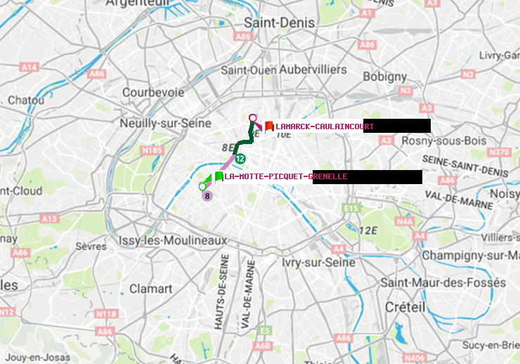 plan itinéraire ratp de La Motte-Picquet-Grenelle à Lamarck-Caulaincourt