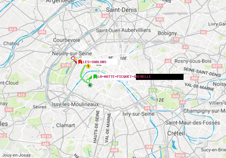 plan itinéraire ratp de La Motte-Picquet-Grenelle à Les Sablons (Jardin d