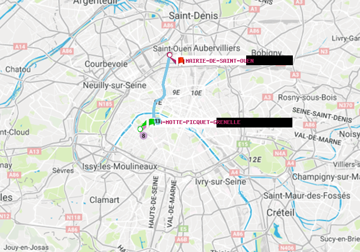 plan itinéraire ratp de La Motte-Picquet-Grenelle à Mairie de Saint-Ouen