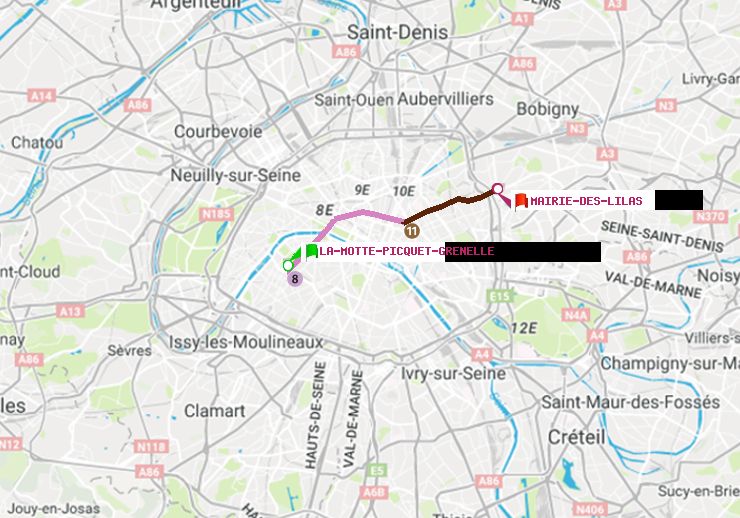 plan itinéraire ratp de La Motte-Picquet-Grenelle à Mairie des Lilas