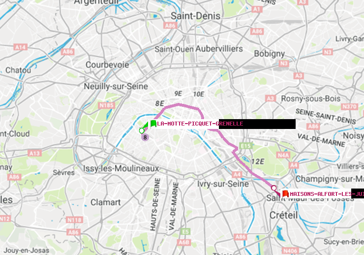 plan itinéraire ratp de La Motte-Picquet-Grenelle à Maisons-Alfort-Les Juilliottes