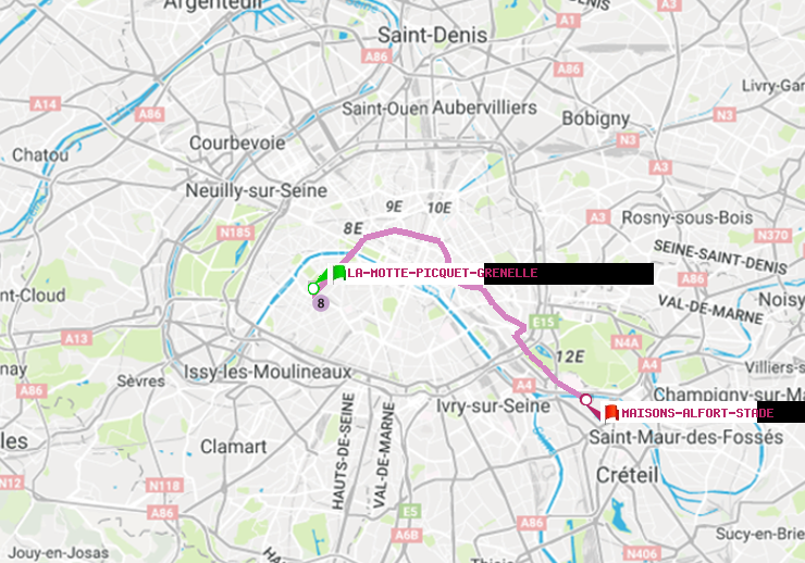 plan itinéraire ratp de La Motte-Picquet-Grenelle à Maisons-Alfort-Stade
