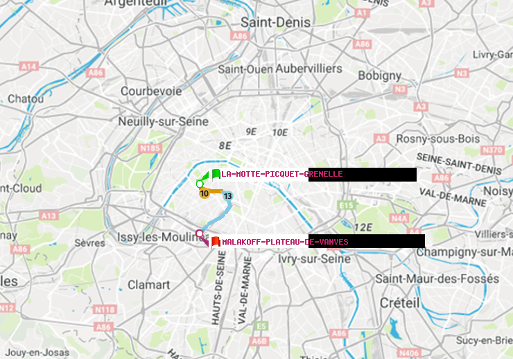plan itinéraire ratp de La Motte-Picquet-Grenelle à Malakoff-Plateau de Vanves