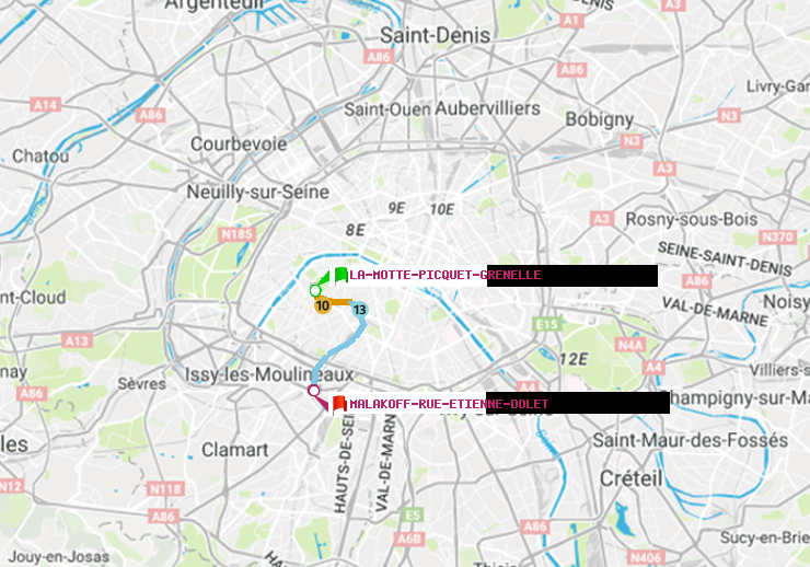 plan itinéraire ratp de La Motte-Picquet-Grenelle à Malakoff-Rue Etienne Dolet