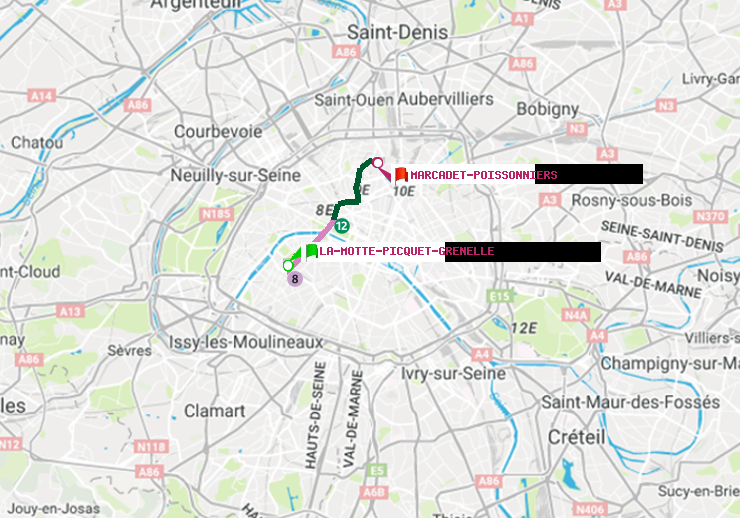 plan itinéraire ratp de La Motte-Picquet-Grenelle à Marcadet-Poissonniers