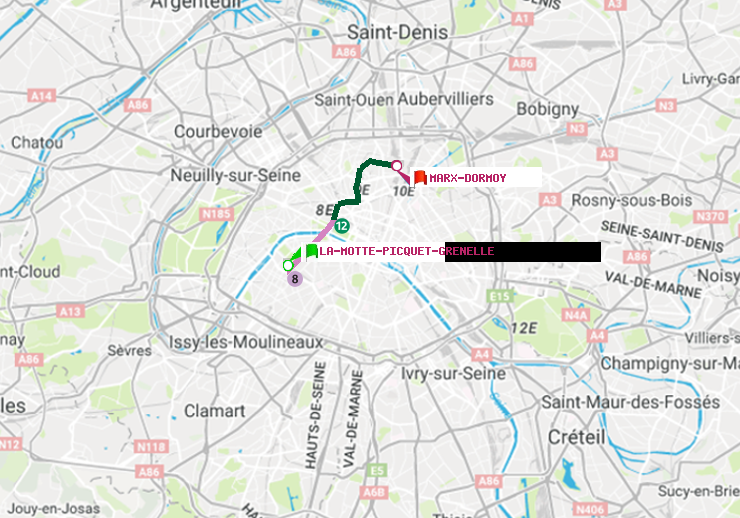 plan itinéraire ratp de La Motte-Picquet-Grenelle à Marx-Dormoy