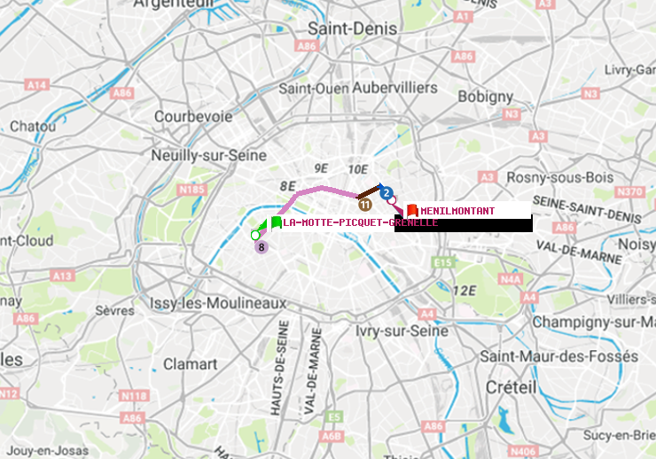plan itinéraire ratp de La Motte-Picquet-Grenelle à Ménilmontant
