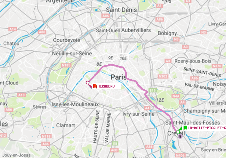 plan itinéraire ratp de La Motte-Picquet-Grenelle à Mirabeau