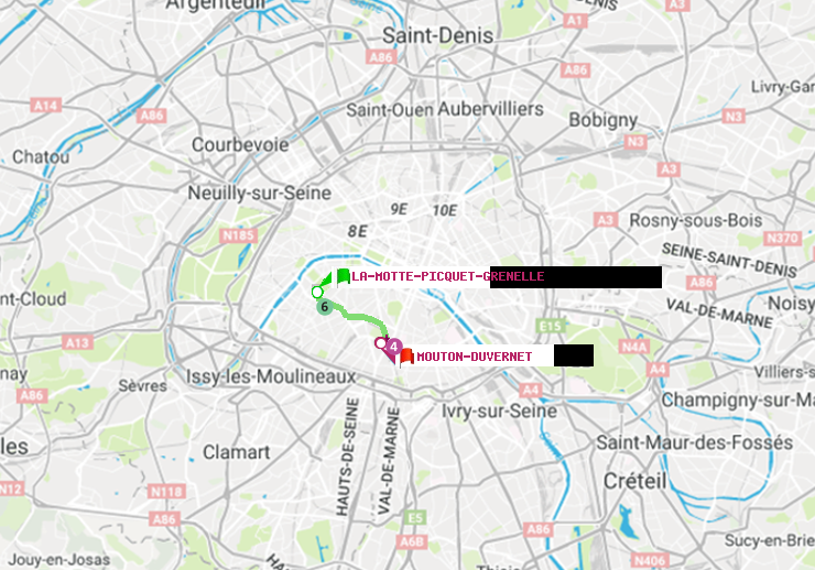 plan itinéraire ratp de La Motte-Picquet-Grenelle à Mouton-Duvernet