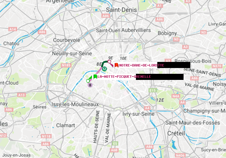plan itinéraire ratp de La Motte-Picquet-Grenelle à Notre-Dame de Lorette