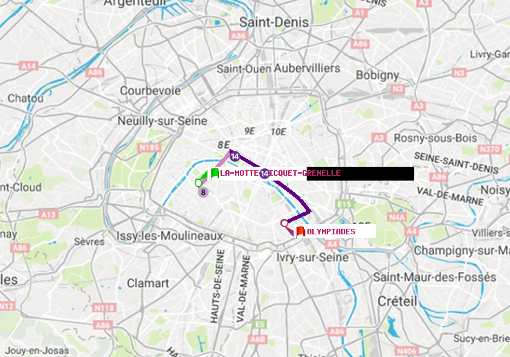 plan itinéraire ratp de La Motte-Picquet-Grenelle à Olympiades