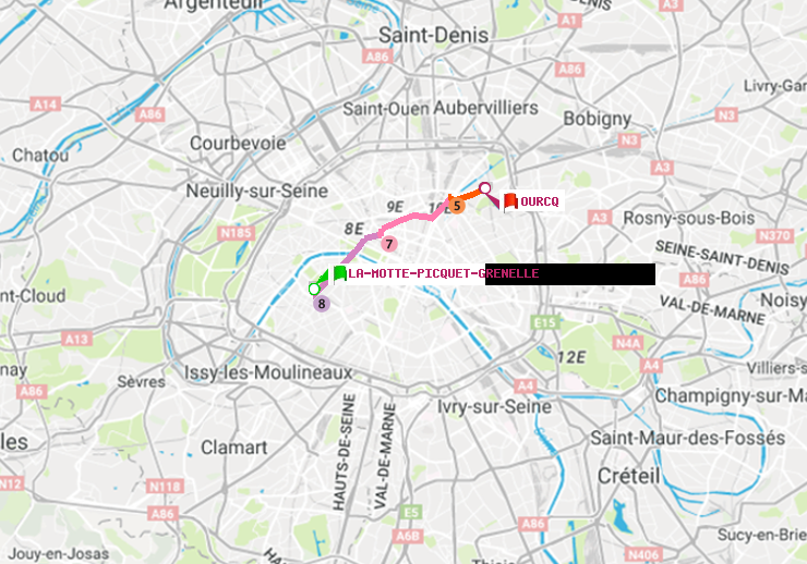 plan itinéraire ratp de La Motte-Picquet-Grenelle à Ourcq