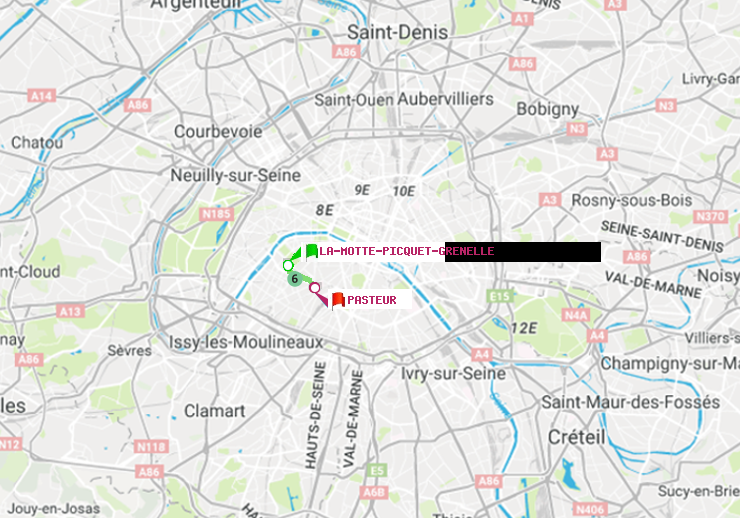 plan itinéraire ratp de La Motte-Picquet-Grenelle à Pasteur