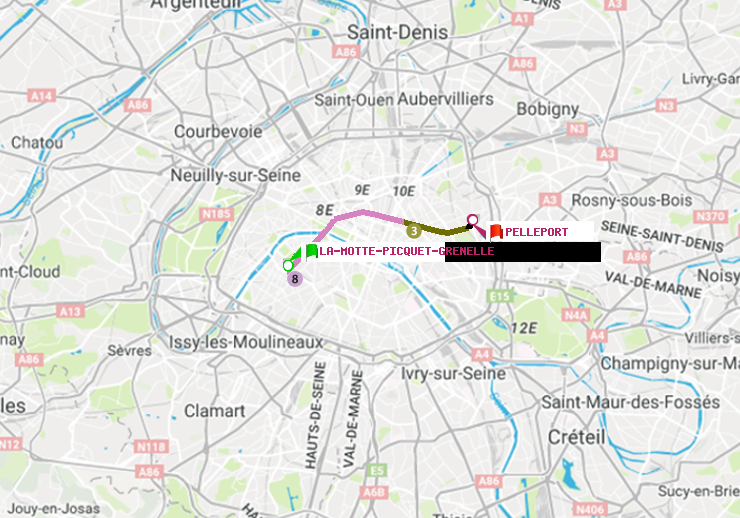 plan itinéraire ratp de La Motte-Picquet-Grenelle à Pelleport