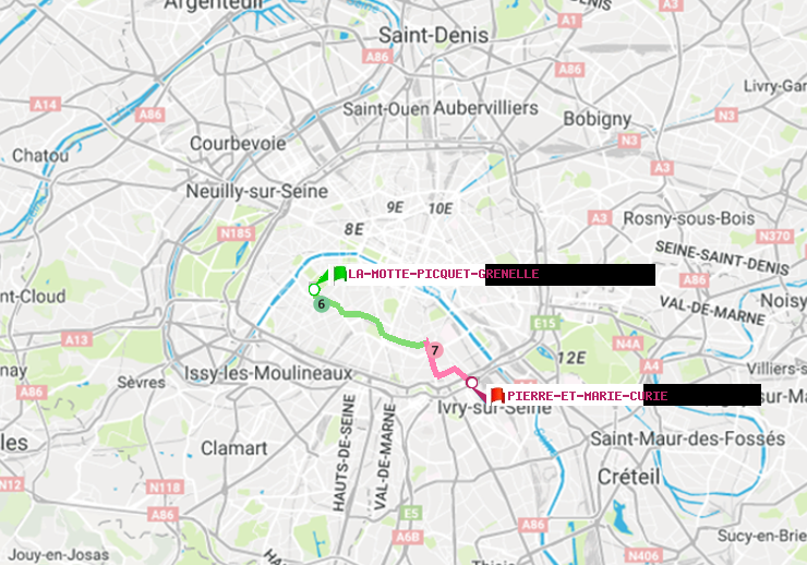 plan itinéraire ratp de La Motte-Picquet-Grenelle à Pierre et Marie Curie