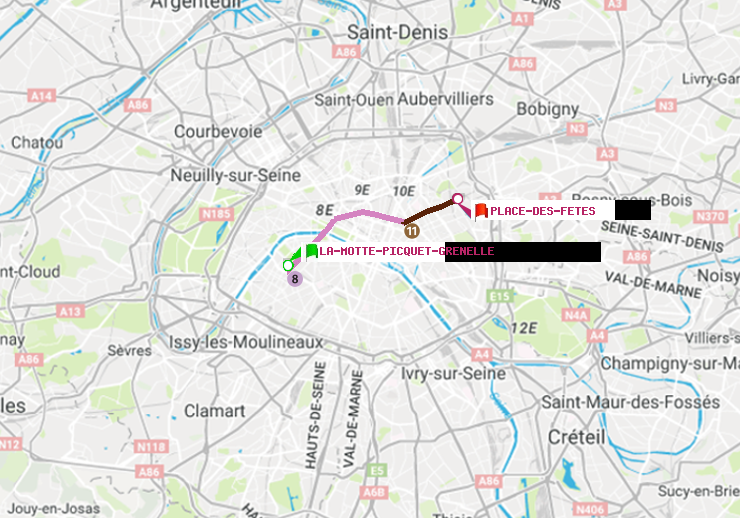 plan itinéraire ratp de La Motte-Picquet-Grenelle à Place des Fêtes