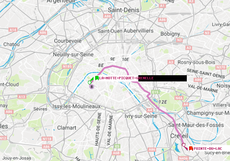 plan itinéraire ratp de La Motte-Picquet-Grenelle à Pointe du Lac