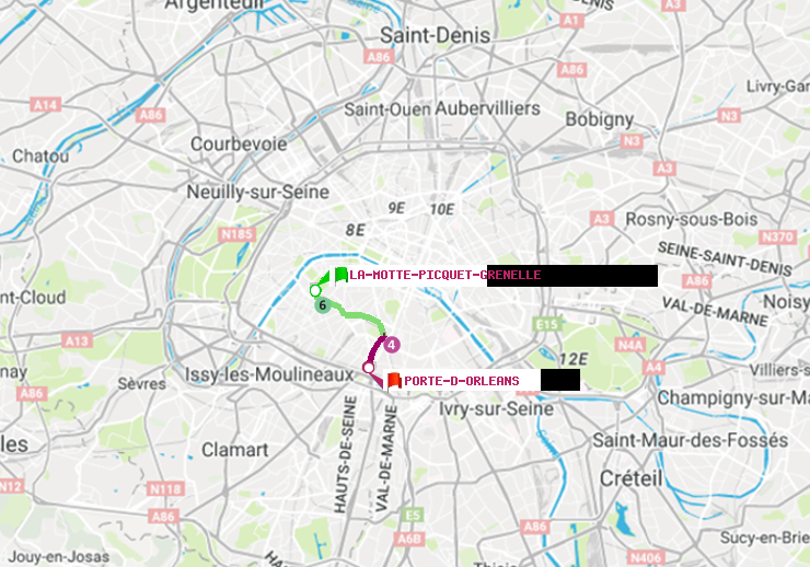 plan itinéraire ratp de La Motte-Picquet-Grenelle à Porte d