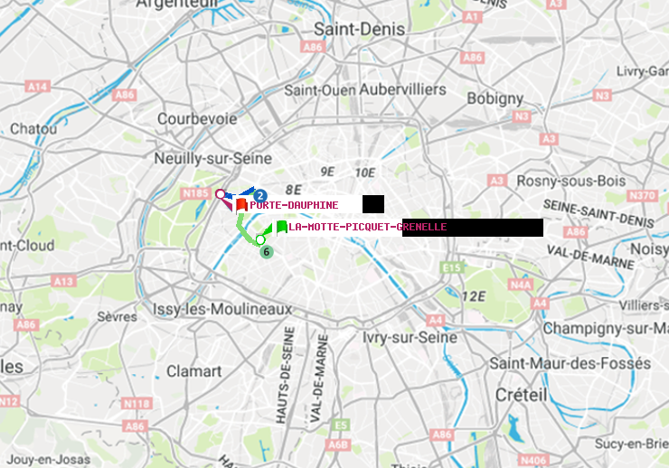 plan itinéraire ratp de La Motte-Picquet-Grenelle à Porte Dauphine (Maréchal de Lattre de Tassigny)