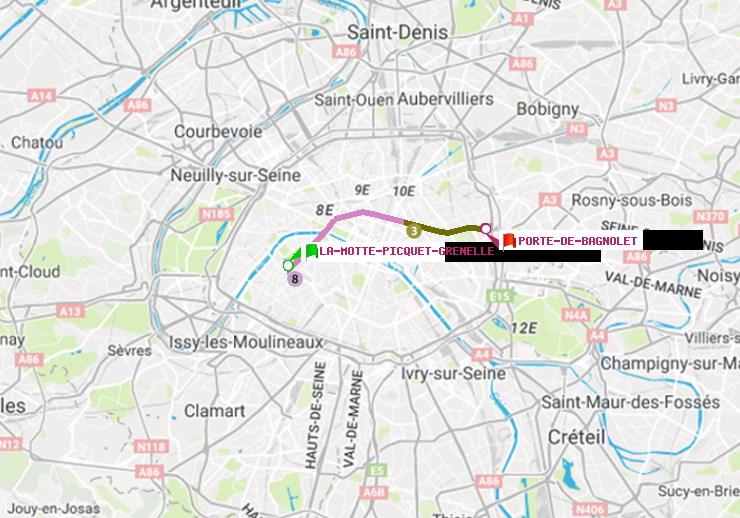 plan itinéraire ratp de La Motte-Picquet-Grenelle à Porte de Bagnolet