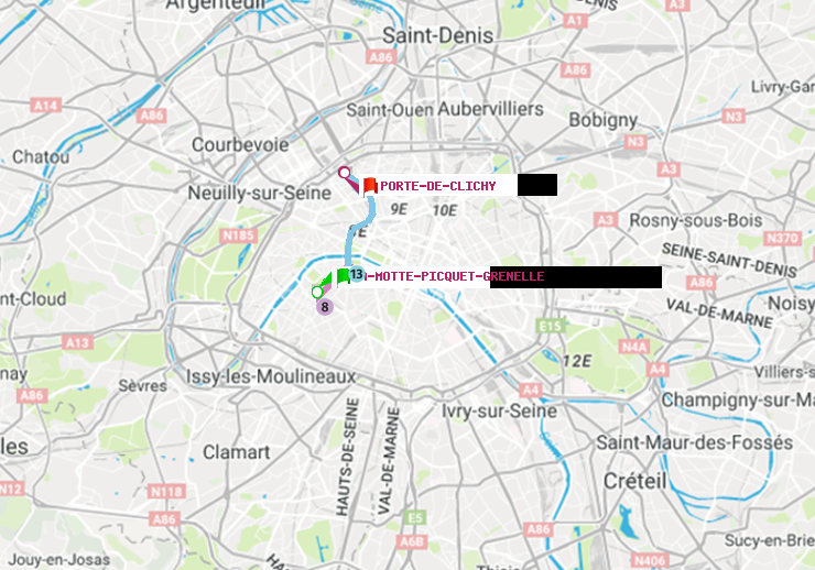 plan itinéraire ratp de La Motte-Picquet-Grenelle à Porte de Clichy