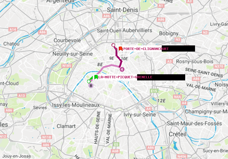 plan itinéraire ratp de La Motte-Picquet-Grenelle à Porte de Clignancourt