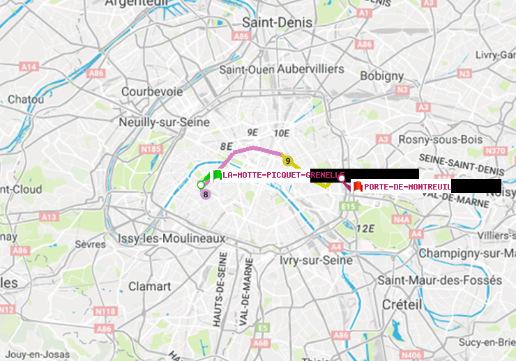 plan itinéraire ratp de La Motte-Picquet-Grenelle à Porte de Montreuil