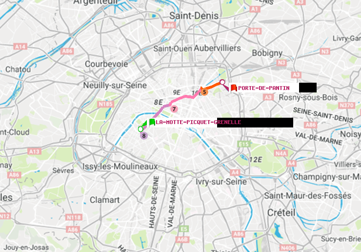 plan itinéraire ratp de La Motte-Picquet-Grenelle à Porte de Pantin