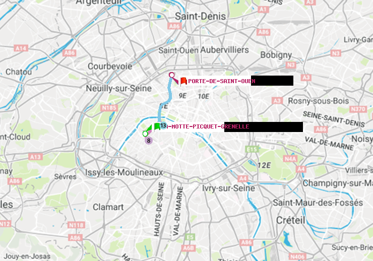 plan itinéraire ratp de La Motte-Picquet-Grenelle à Porte de Saint-Ouen