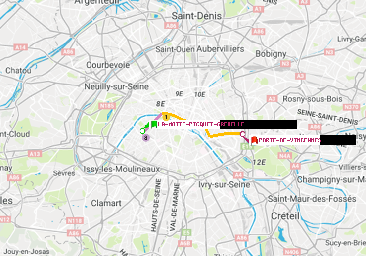 plan itinéraire ratp de La Motte-Picquet-Grenelle à Porte de Vincennes
