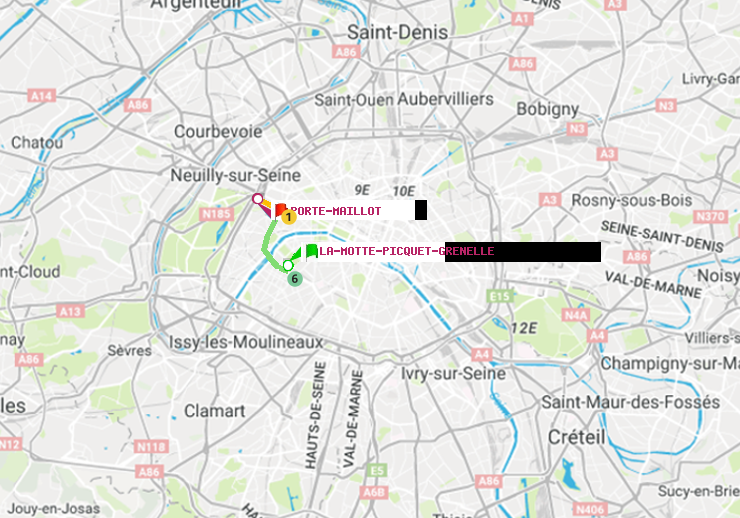 plan itinéraire ratp de La Motte-Picquet-Grenelle à Porte Maillot