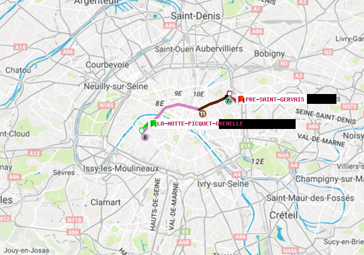 plan itinéraire ratp de La Motte-Picquet-Grenelle à Pré-Saint-Gervais