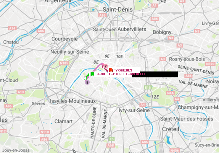 plan itinéraire ratp de La Motte-Picquet-Grenelle à Pyramides