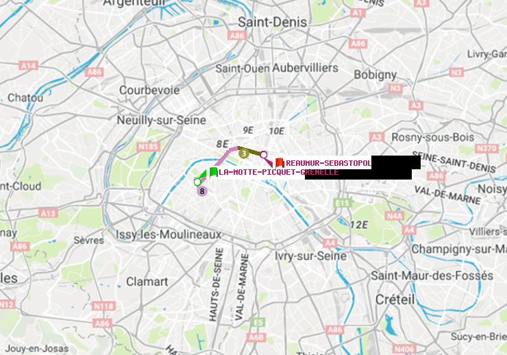 plan itinéraire ratp de La Motte-Picquet-Grenelle à Réaumur-Sébastopol