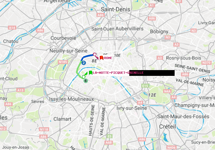 plan itinéraire ratp de La Motte-Picquet-Grenelle à Rome