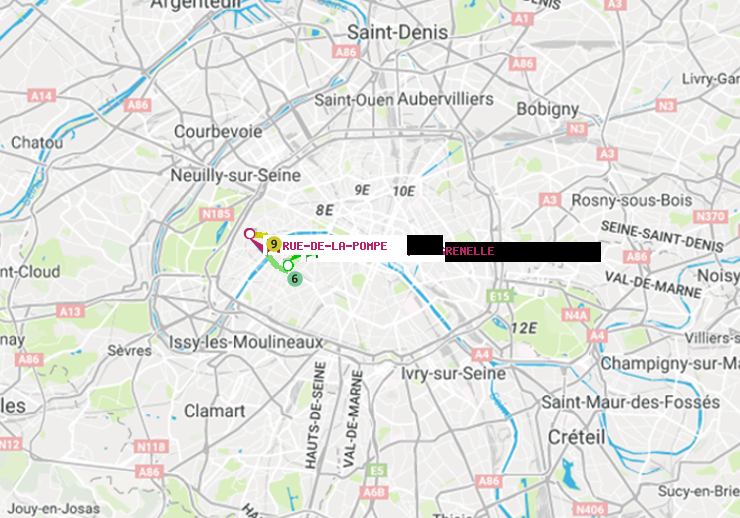 plan itinéraire ratp de La Motte-Picquet-Grenelle à Rue de la Pompe (Avenue Georges Mandel)