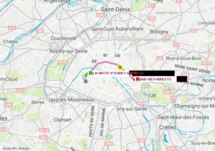 plan itinéraire ratp de La Motte-Picquet-Grenelle à Rue des Boulets