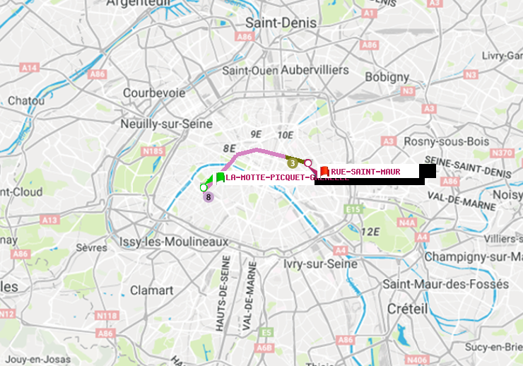 plan itinéraire ratp de La Motte-Picquet-Grenelle à Rue Saint-Maur