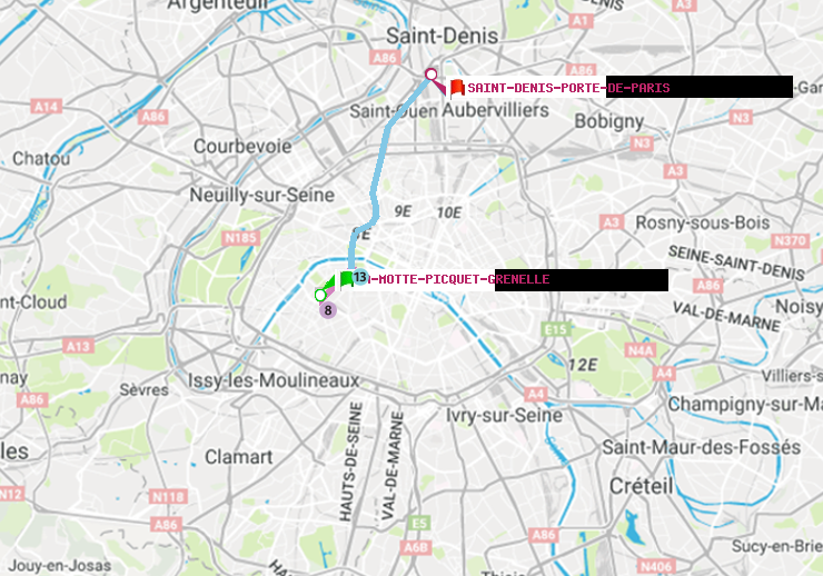 plan itinéraire ratp de La Motte-Picquet-Grenelle à Saint-Denis-Porte de Paris