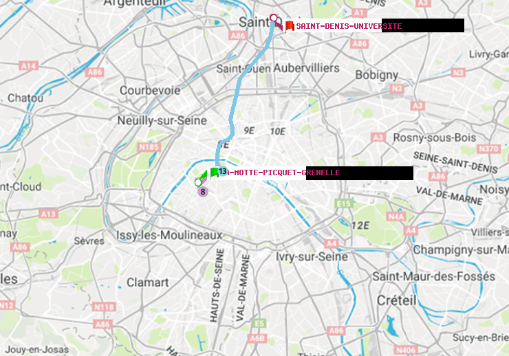 plan itinéraire ratp de La Motte-Picquet-Grenelle à Saint-Denis-Universite