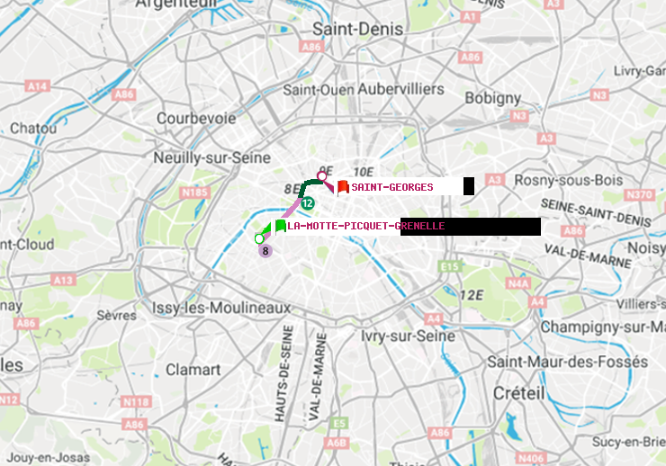 plan itinéraire ratp de La Motte-Picquet-Grenelle à Saint-Georges