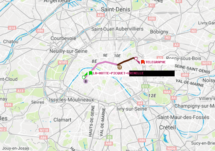 plan itinéraire ratp de La Motte-Picquet-Grenelle à Telegraphe