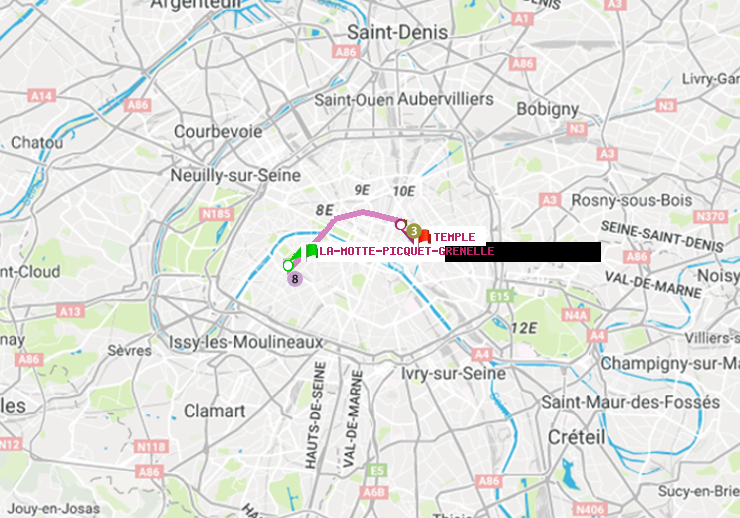 plan itinéraire ratp de La Motte-Picquet-Grenelle à Temple